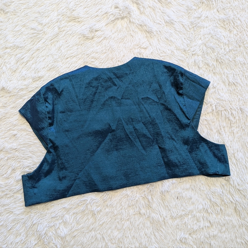 Y2K Vintage Cindy USA Iridescent Aqua Taffeta Cocktail Dress w/ Shrug - Picture 8 of 16
